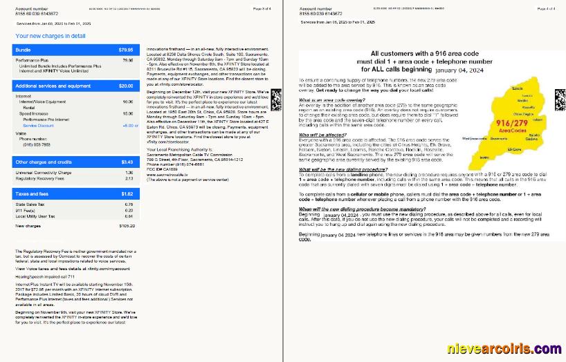 USA Xfinity utility bill, 4 pages, version 3, 3-4 pages
